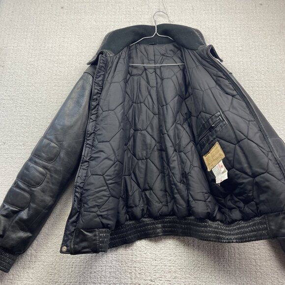 VTG Ski-Doo Bombardier Military Leather Bomber Jacket Mens 42 Black Snowmobile - Picture 10 of 13